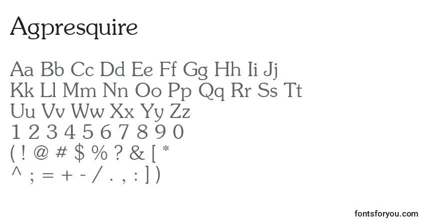 Schriftart Agpresquire – Alphabet, Zahlen, spezielle Symbole