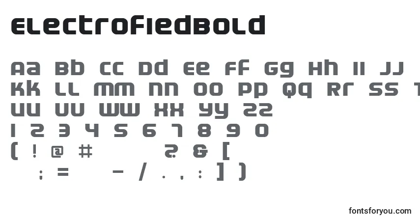 Шрифт ElectrofiedBold – алфавит, цифры, специальные символы