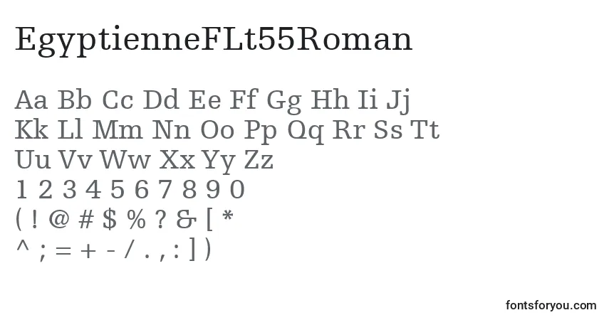 Czcionka EgyptienneFLt55Roman – alfabet, cyfry, specjalne znaki