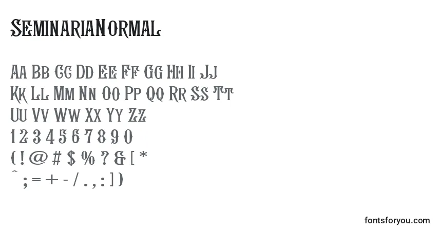 Czcionka SeminariaNormal – alfabet, cyfry, specjalne znaki