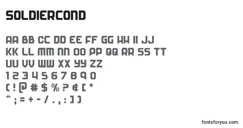 Czcionka Soldiercond – alfabet, cyfry, specjalne znaki