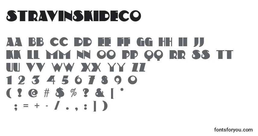 Шрифт StravinskiDeco – алфавит, цифры, специальные символы