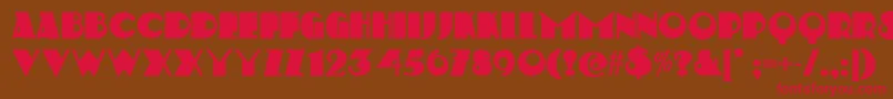 フォントStravinskiDeco – 赤い文字が茶色の背景にあります。