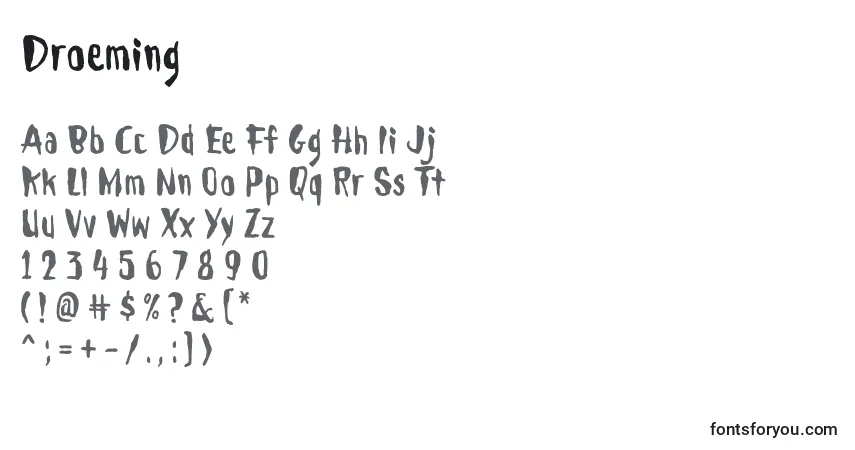 Czcionka Droeming (29001) – alfabet, cyfry, specjalne znaki