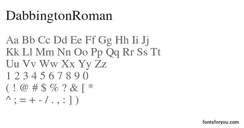 Czcionka DabbingtonRoman – alfabet, cyfry, specjalne znaki