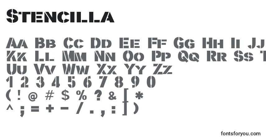 Police Stencilla - Alphabet, Chiffres, Caractères Spéciaux