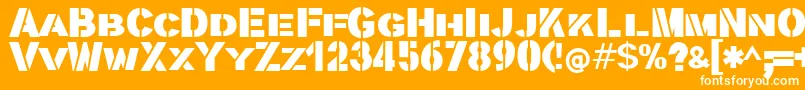 Stencilla-Schriftart – Weiße Schriften auf orangefarbenem Hintergrund