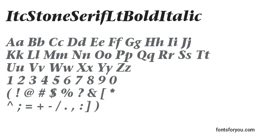A fonte ItcStoneSerifLtBoldItalic – alfabeto, números, caracteres especiais