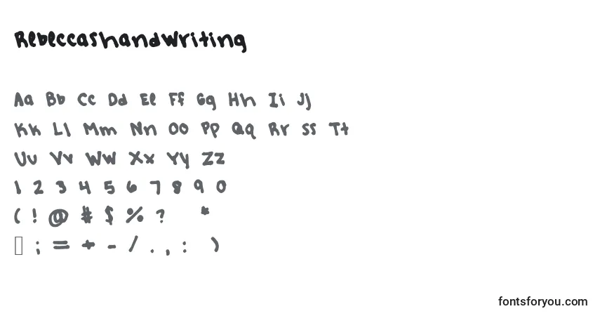 A fonte Rebeccashandwriting – alfabeto, números, caracteres especiais