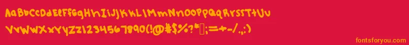 フォントRebeccashandwriting – 赤い背景にオレンジの文字