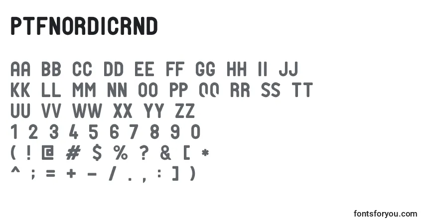 Czcionka PtfNordicRnd – alfabet, cyfry, specjalne znaki