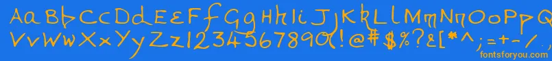 フォントLehn268 – オレンジ色の文字が青い背景にあります。