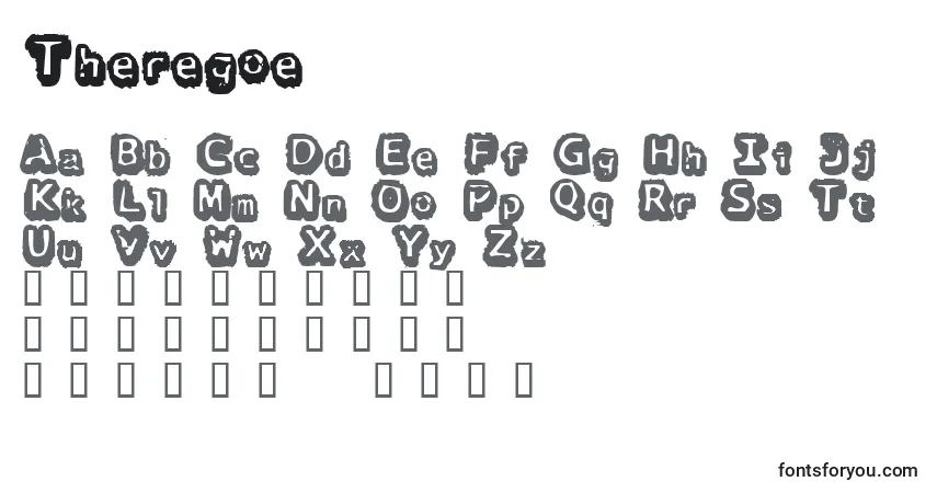 Czcionka Theregoe – alfabet, cyfry, specjalne znaki