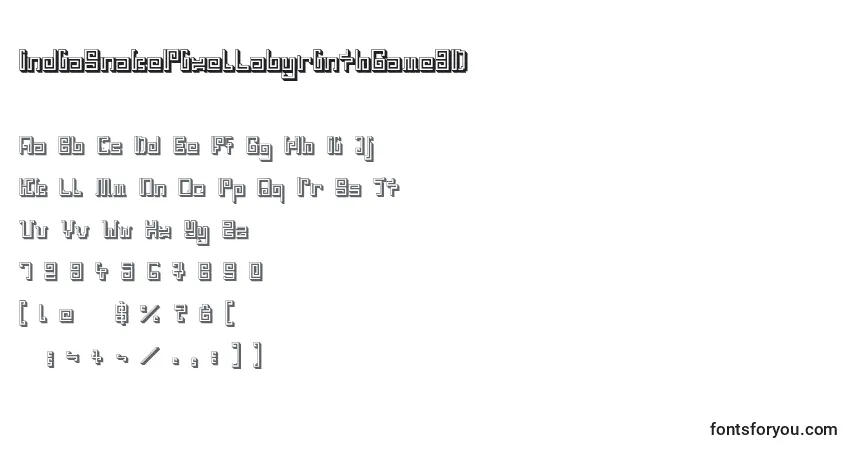 Czcionka IndiaSnakePixelLabyrinthGame3D – alfabet, cyfry, specjalne znaki