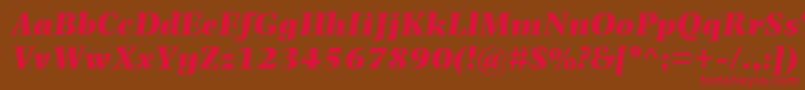 フォントPhotinaMtUltraBoldItalic – 赤い文字が茶色の背景にあります。