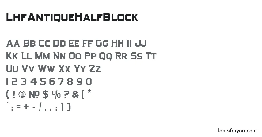 A fonte LhfAntiqueHalfBlock – alfabeto, números, caracteres especiais