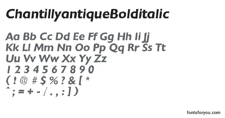 Шрифт ChantillyantiqueBolditalic – алфавит, цифры, специальные символы
