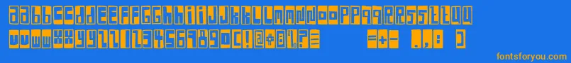 FeBoxFontNegative-Schriftart – Orangefarbene Schriften auf blauem Hintergrund