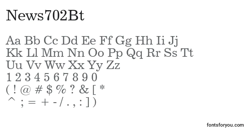 A fonte News702Bt – alfabeto, números, caracteres especiais