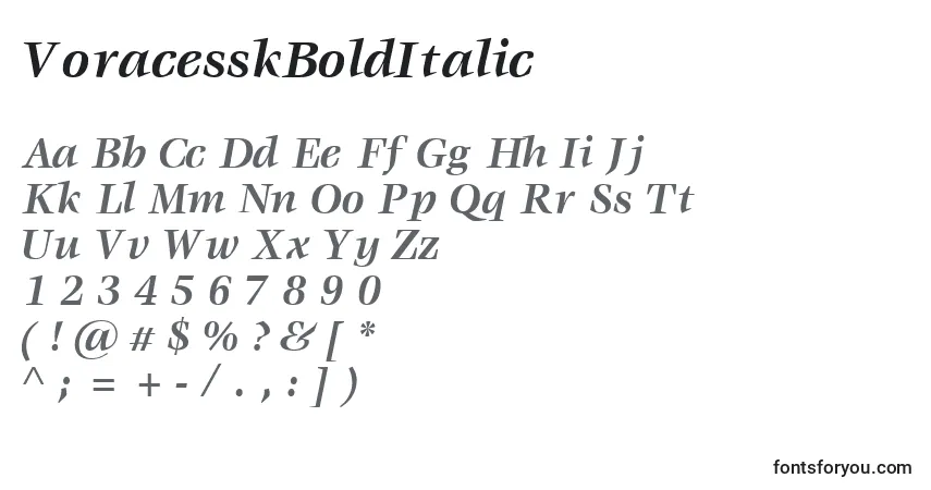 A fonte VoracesskBoldItalic – alfabeto, números, caracteres especiais