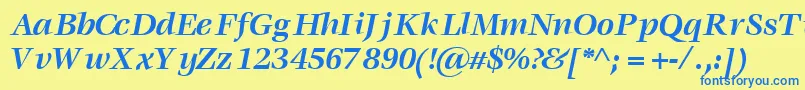 フォントVoracesskBoldItalic – 青い文字が黄色の背景にあります。