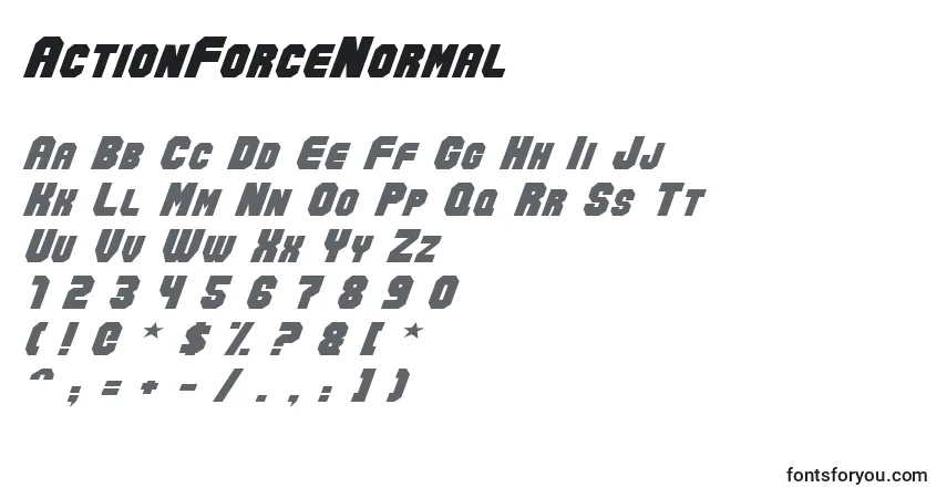 Schriftart ActionForceNormal – Alphabet, Zahlen, spezielle Symbole