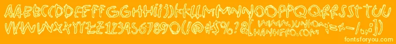 Pinkbazooka-Schriftart – Gelbe Schriften auf orangefarbenem Hintergrund