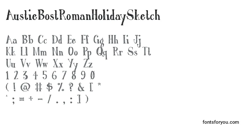 Czcionka AustieBostRomanHolidaySketch – alfabet, cyfry, specjalne znaki