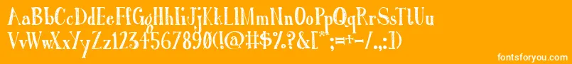 AustieBostRomanHolidaySketch-Schriftart – Weiße Schriften auf orangefarbenem Hintergrund