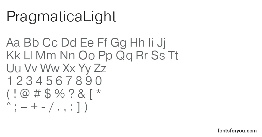 PragmaticaLight Font – alphabet, numbers, special characters