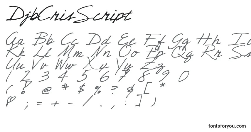 A fonte DjbCrisScript – alfabeto, números, caracteres especiais