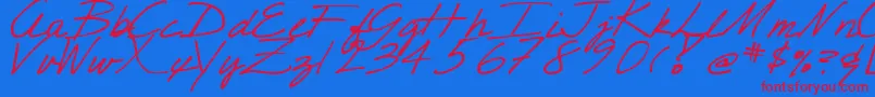 DjbCrisScript Font – Red Fonts on Blue Background