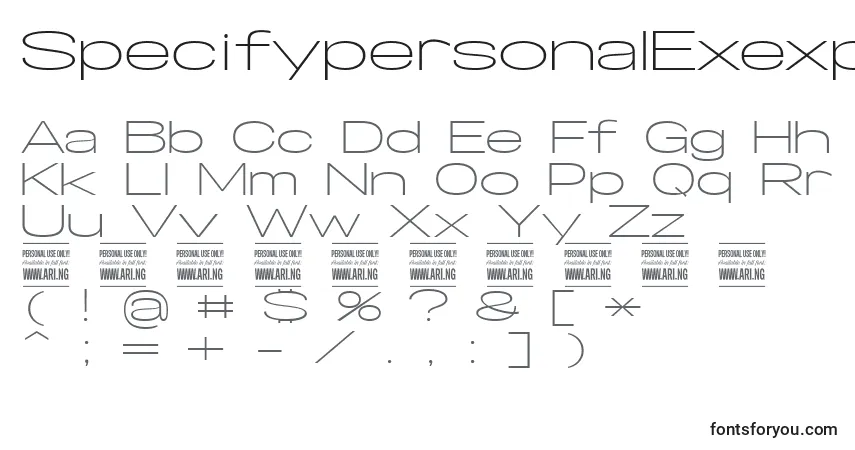 Fuente SpecifypersonalExexplight - alfabeto, números, caracteres especiales