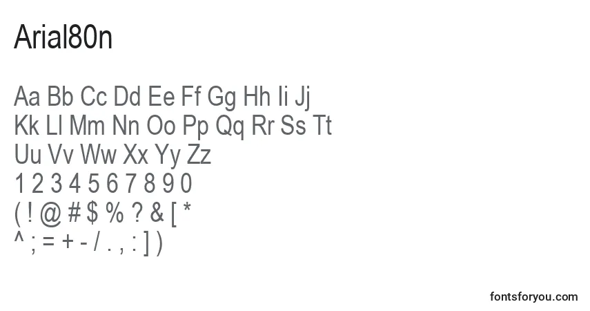 Czcionka Arial80n – alfabet, cyfry, specjalne znaki