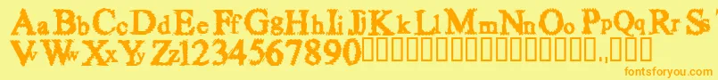 Fuzzy-Schriftart – Orangefarbene Schriften auf gelbem Hintergrund