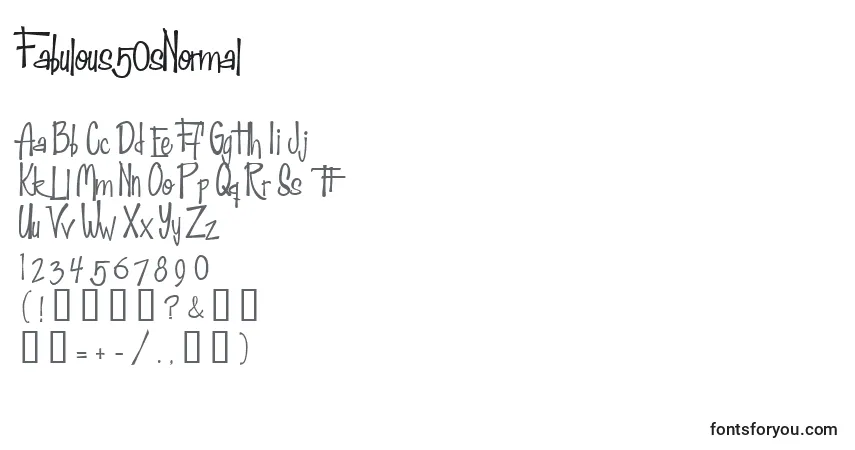 Czcionka Fabulous50sNormal – alfabet, cyfry, specjalne znaki