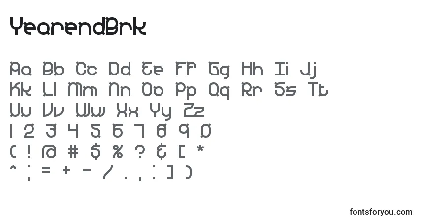 Czcionka YearendBrk – alfabet, cyfry, specjalne znaki