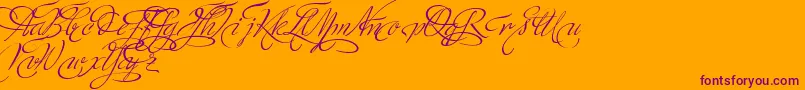 MinistryScriptSwashHff-Schriftart – Violette Schriften auf orangefarbenem Hintergrund