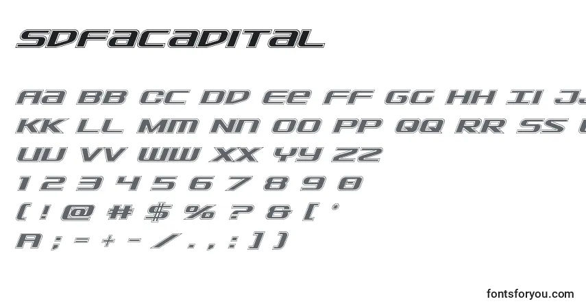 Schriftart Sdfacadital – Alphabet, Zahlen, spezielle Symbole