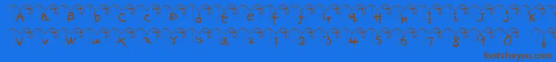 フォントHaFont – 茶色の文字が青い背景にあります。