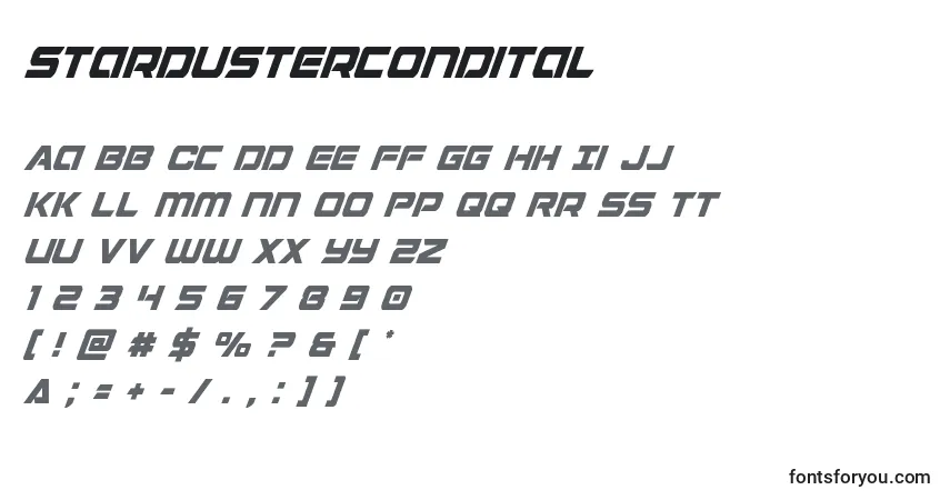 A fonte Stardustercondital – alfabeto, números, caracteres especiais