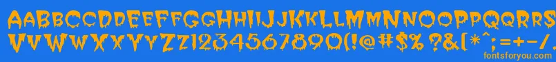 フォントBugabooSsi – オレンジ色の文字が青い背景にあります。