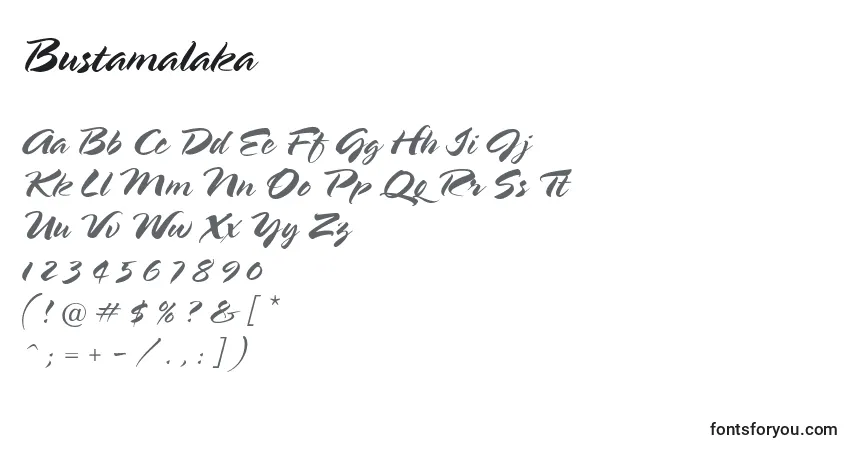 Schriftart Bustamalaka – Alphabet, Zahlen, spezielle Symbole