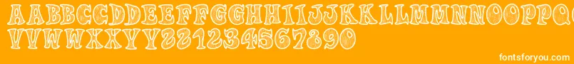 Woodys-Schriftart – Weiße Schriften auf orangefarbenem Hintergrund