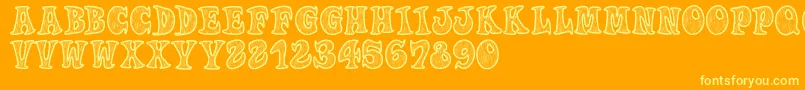 Woodys-Schriftart – Gelbe Schriften auf orangefarbenem Hintergrund