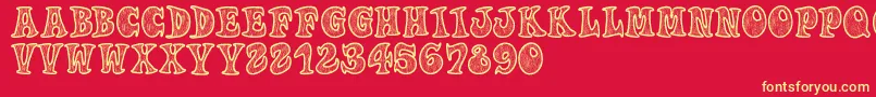 Woodys-Schriftart – Gelbe Schriften auf rotem Hintergrund