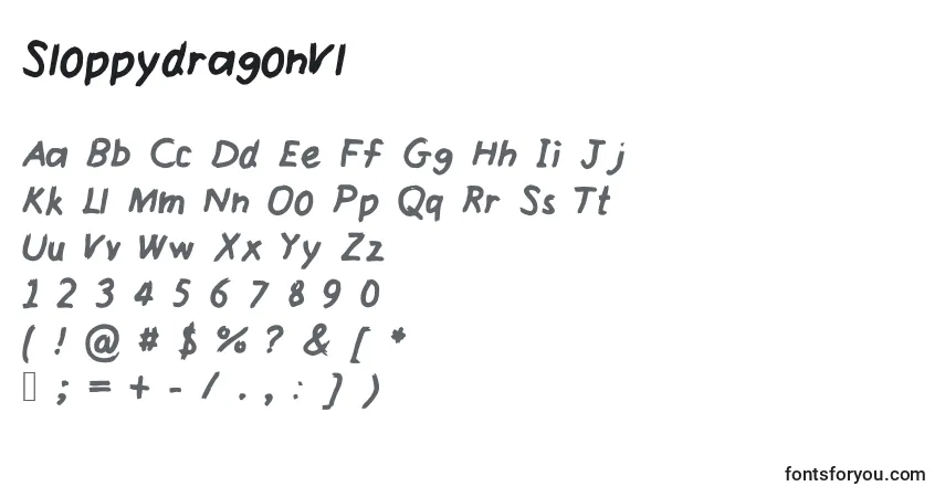 Шрифт SloppydragonVl – алфавит, цифры, специальные символы