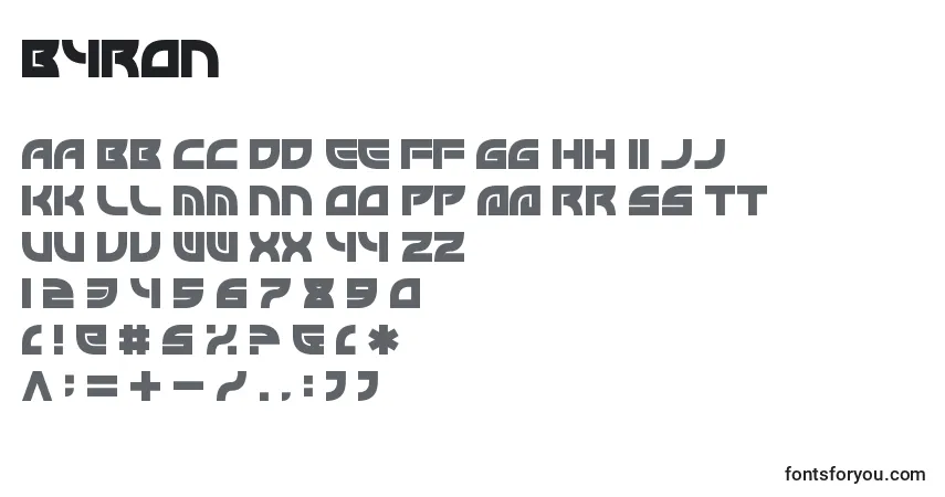 Schriftart Byron – Alphabet, Zahlen, spezielle Symbole