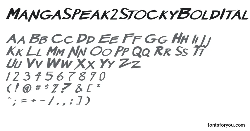 A fonte MangaSpeak2StockyBoldItalic – alfabeto, números, caracteres especiais