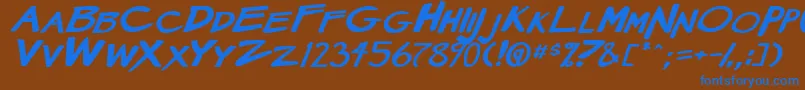 Weitere Informationen zur MangaSpeak2StockyBoldItalic-Schriftart MangaSpeak2StockyBoldItalic-Schriftart – Blaue Schriften auf braunem Hintergrund